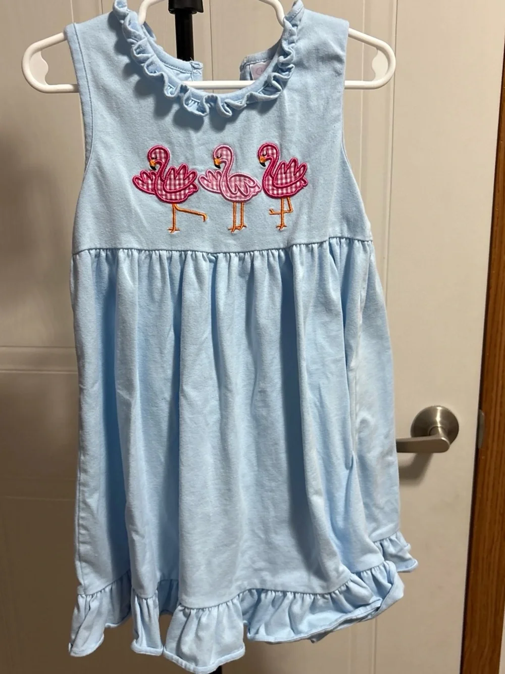 Light Blue Girls' Flamingo Appliqué Casual Dress